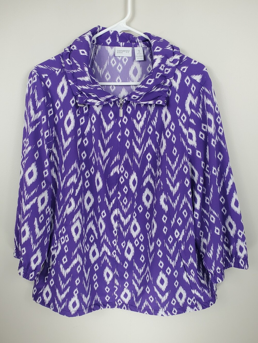 Zenergy By Chico's Size XL Purple White Zip Up Lightweight Jacket With Pockets